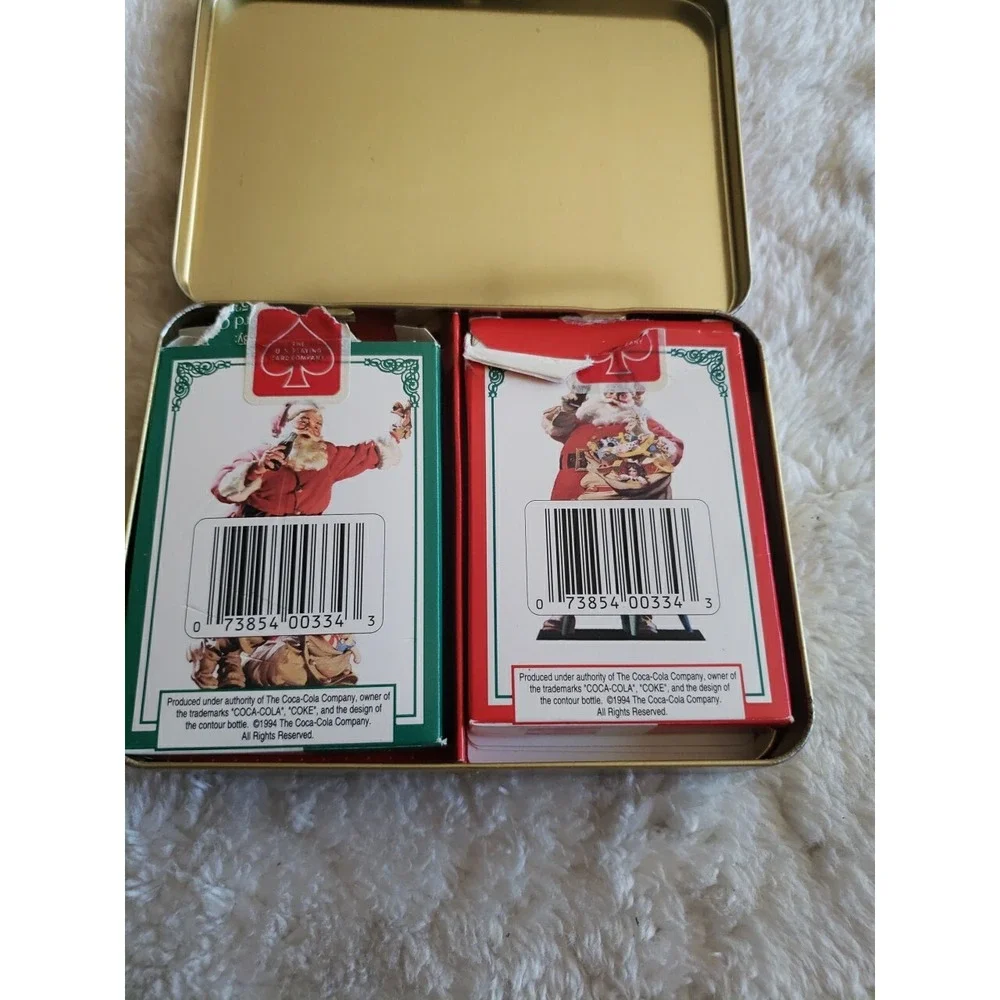 1994‎ Coca-Cola Nostalgia Playing Cards 2 Decks in Collectible Santa Tin Vintage